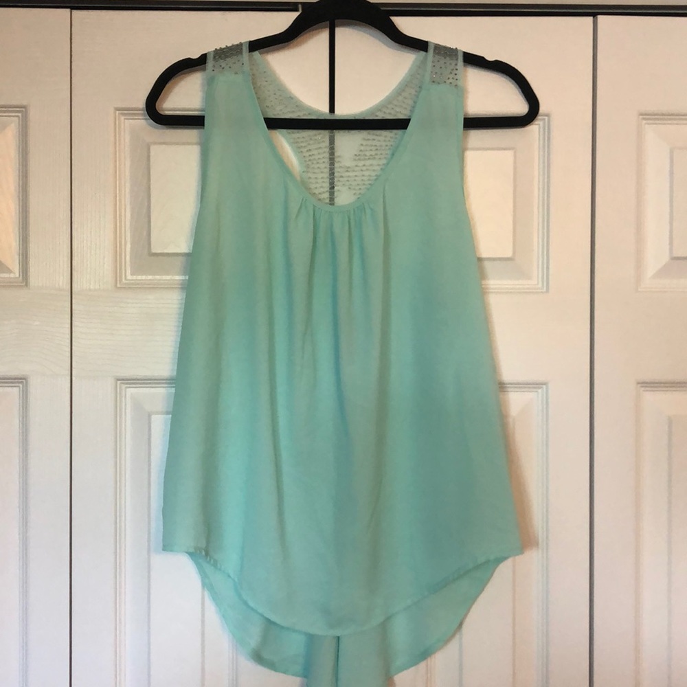 Teal Sheer Chiffon Sleeveless Blouse